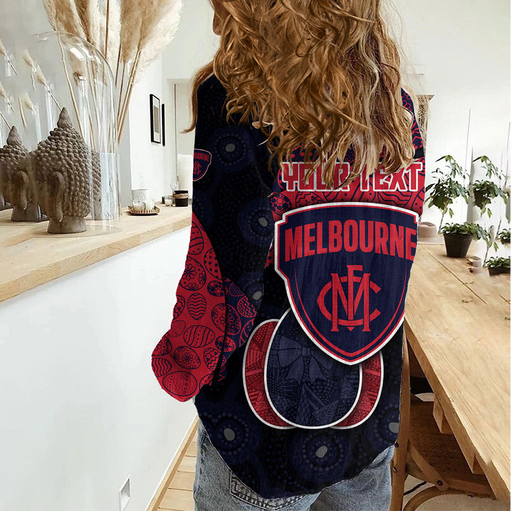 Personalized Melbourne Football Women Casual Shirt Easter Egg Pattern Red Navy Tribal Dot Art Style
