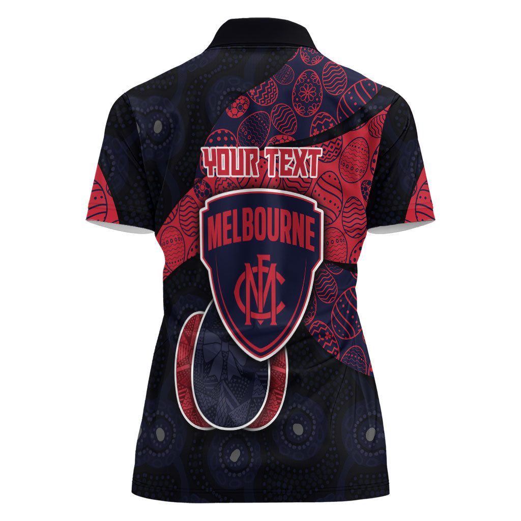 Personalized Melbourne Football Women Polo Shirt Easter Egg Pattern Red Navy Tribal Dot Art Style
