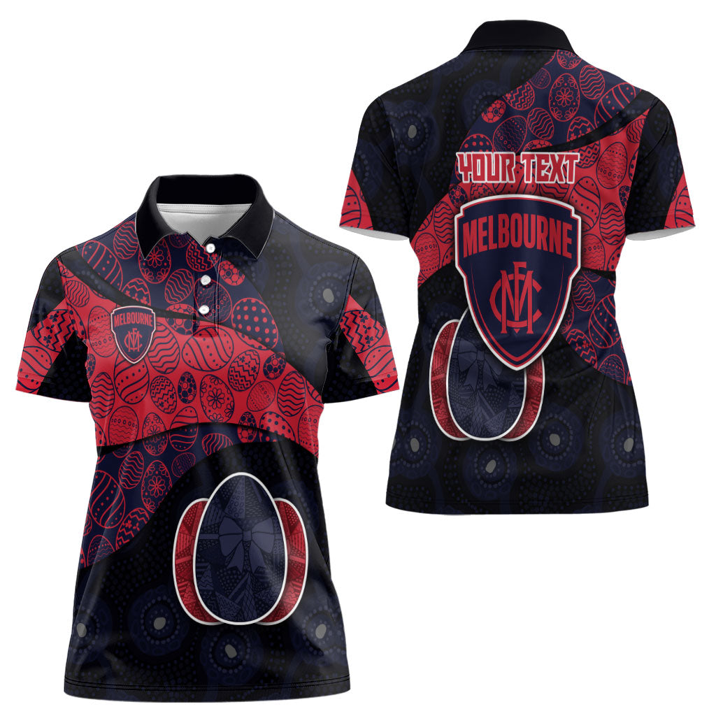 Personalized Melbourne Football Women Polo Shirt Easter Egg Pattern Red Navy Tribal Dot Art Style
