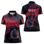 Personalized Melbourne Football Women Polo Shirt Easter Egg Pattern Red Navy Tribal Dot Art Style