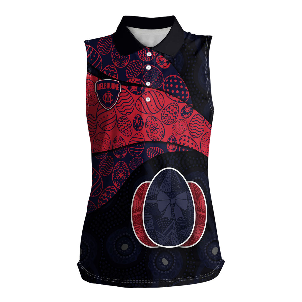Personalized Melbourne Football Women Sleeveless Polo Shirt Easter Egg Pattern Red Navy Tribal Dot Art Style