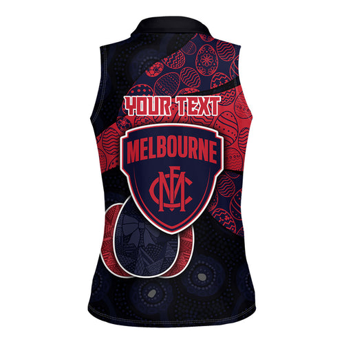 Personalized Melbourne Football Women Sleeveless Polo Shirt Easter Egg Pattern Red Navy Tribal Dot Art Style