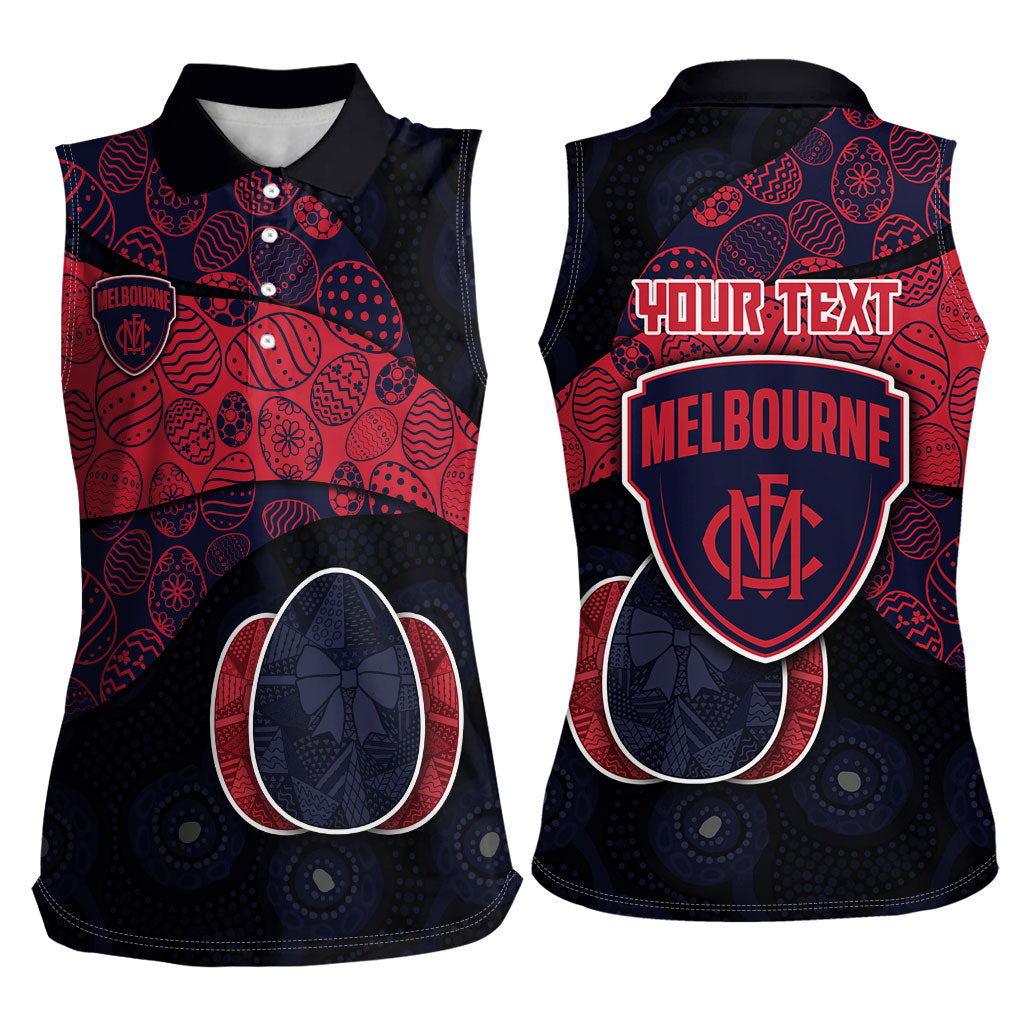 Personalized Melbourne Football Women Sleeveless Polo Shirt Easter Egg Pattern Red Navy Tribal Dot Art Style