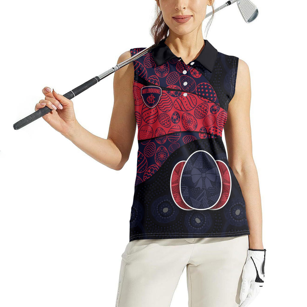 Personalized Melbourne Football Women Sleeveless Polo Shirt Easter Egg Pattern Red Navy Tribal Dot Art Style