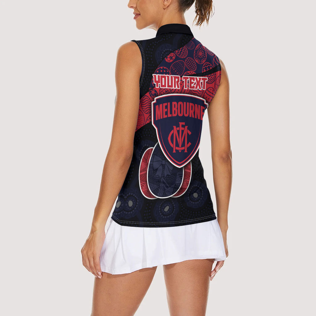 Personalized Melbourne Football Women Sleeveless Polo Shirt Easter Egg Pattern Red Navy Tribal Dot Art Style