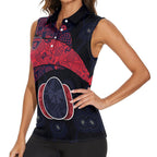Personalized Melbourne Football Women Sleeveless Polo Shirt Easter Egg Pattern Red Navy Tribal Dot Art Style