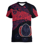 Personalized Melbourne Football Women V-Neck T-Shirt Easter Egg Pattern Red Navy Tribal Dot Art Style
