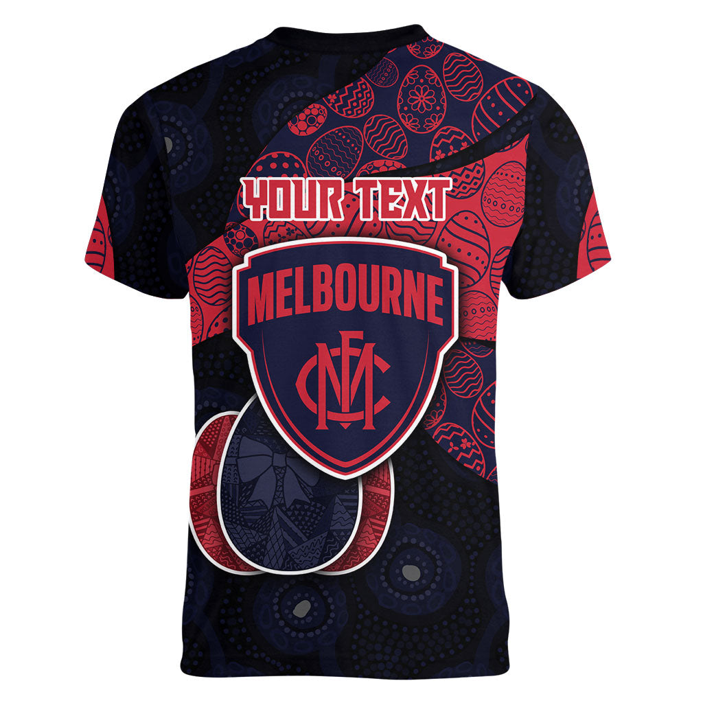 Personalized Melbourne Football Women V-Neck T-Shirt Easter Egg Pattern Red Navy Tribal Dot Art Style