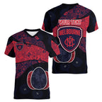 Personalized Melbourne Football Women V-Neck T-Shirt Easter Egg Pattern Red Navy Tribal Dot Art Style