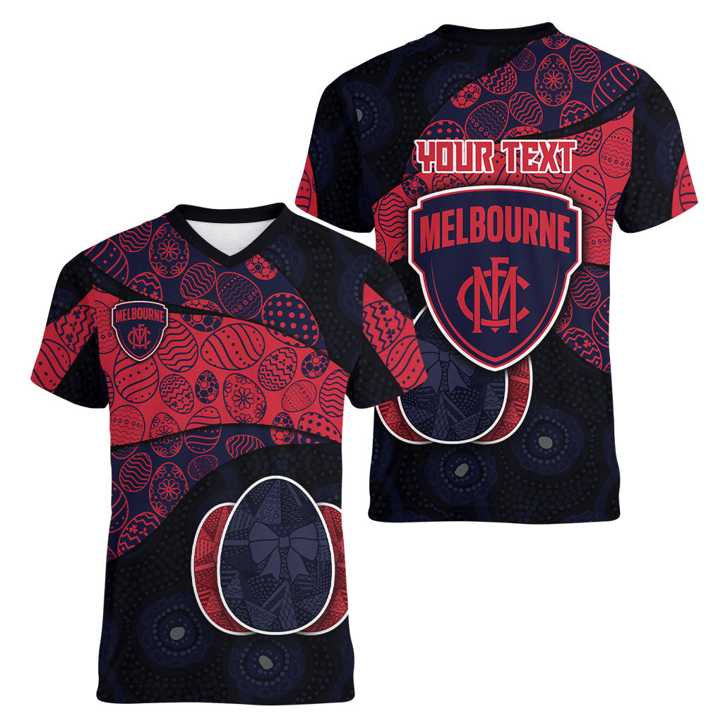Personalized Melbourne Football Women V-Neck T-Shirt Easter Egg Pattern Red Navy Tribal Dot Art Style