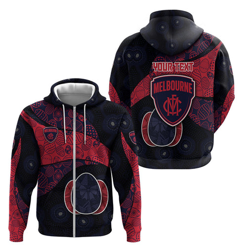 Personalized Melbourne Football Zip Hoodie Easter Egg Pattern Red Navy Tribal Dot Art Style