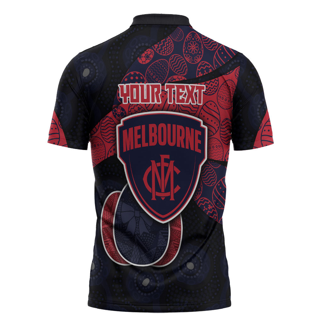 Personalized Melbourne Football Zipper Polo Shirt Easter Egg Pattern Red Navy Tribal Dot Art Style