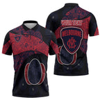 Personalized Melbourne Football Zipper Polo Shirt Easter Egg Pattern Red Navy Tribal Dot Art Style