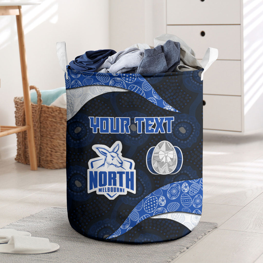 Personalized North Melbourne Football Laundry Basket Easter Egg Pattern Blue White Tribal Dot Art Style