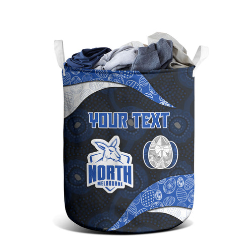 Personalized North Melbourne Football Laundry Basket Easter Egg Pattern Blue White Tribal Dot Art Style