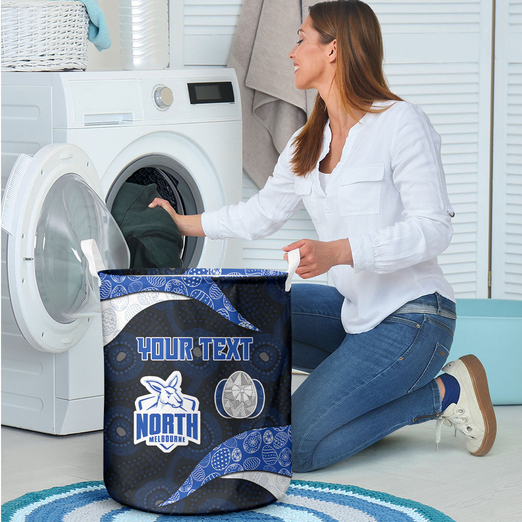 Personalized North Melbourne Football Laundry Basket Easter Egg Pattern Blue White Tribal Dot Art Style