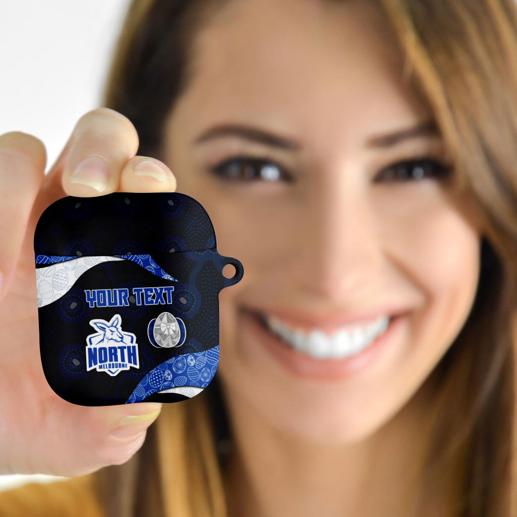 Personalized North Melbourne Football AirPods Case Easter Egg Pattern Blue White Tribal Dot Art Style