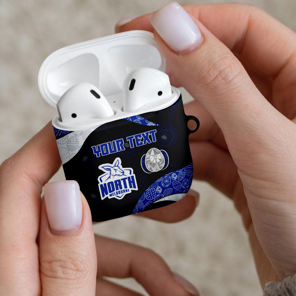 Personalized North Melbourne Football AirPods Case Easter Egg Pattern Blue White Tribal Dot Art Style