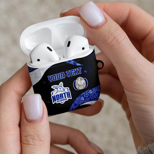 Personalized North Melbourne Football AirPods Case Easter Egg Pattern Blue White Tribal Dot Art Style