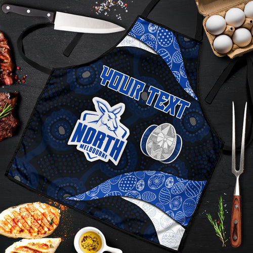 Personalized North Melbourne Football Apron Easter Egg Pattern Blue White Tribal Dot Art Style