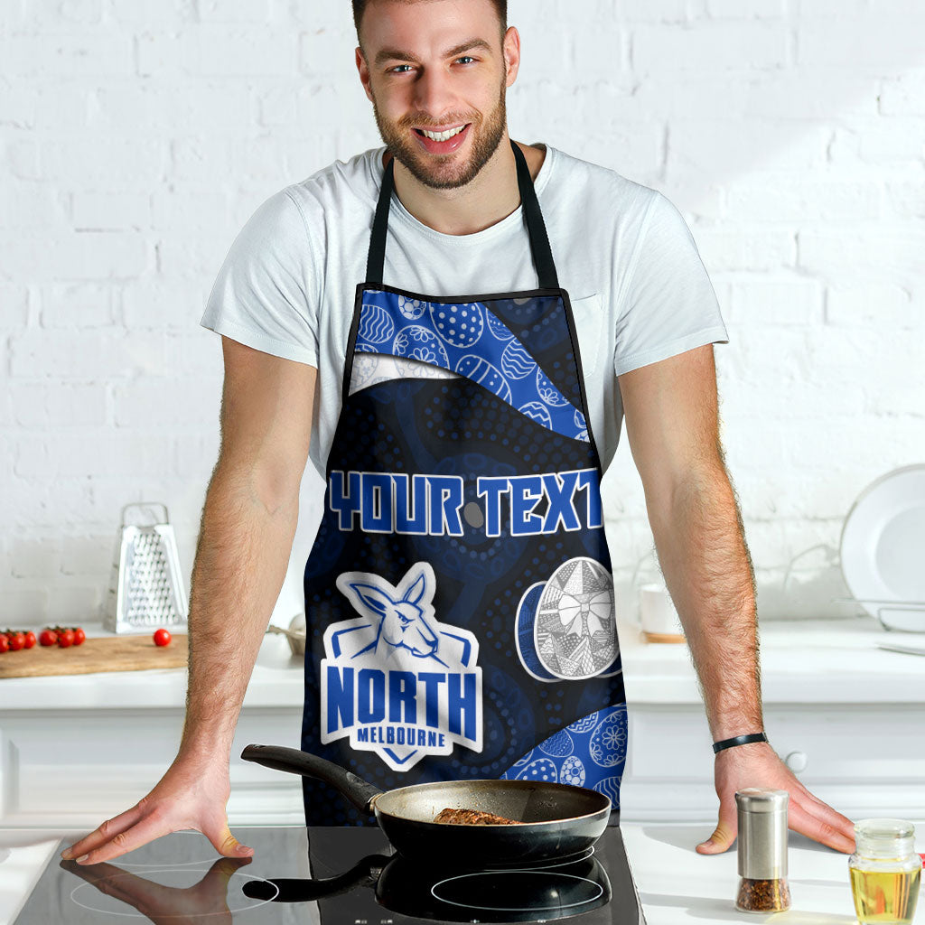 Personalized North Melbourne Football Apron Easter Egg Pattern Blue White Tribal Dot Art Style