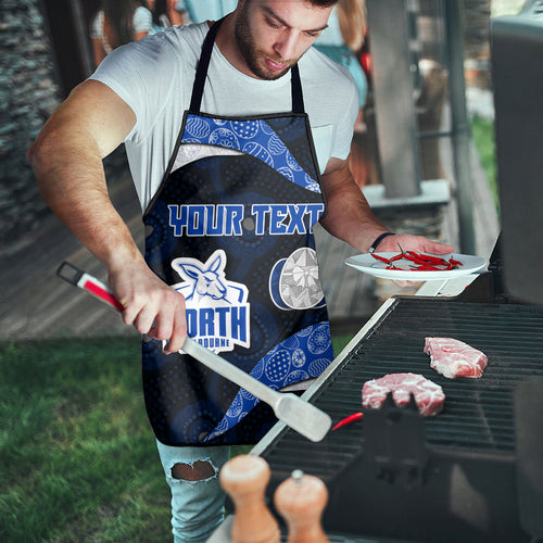 Personalized North Melbourne Football Apron Easter Egg Pattern Blue White Tribal Dot Art Style