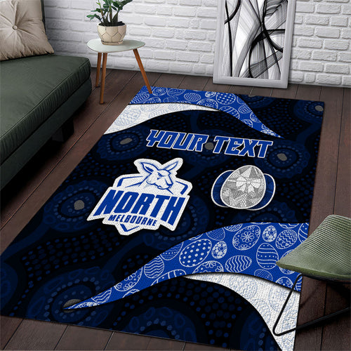 Personalized North Melbourne Football Area Rug Easter Egg Pattern Blue White Tribal Dot Art Style