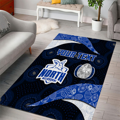 Personalized North Melbourne Football Area Rug Easter Egg Pattern Blue White Tribal Dot Art Style