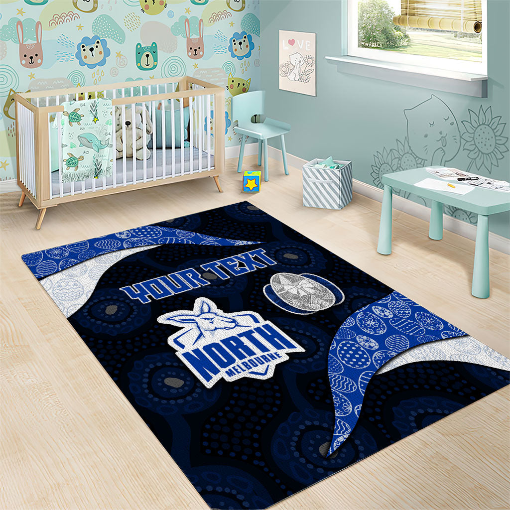 Personalized North Melbourne Football Area Rug Easter Egg Pattern Blue White Tribal Dot Art Style