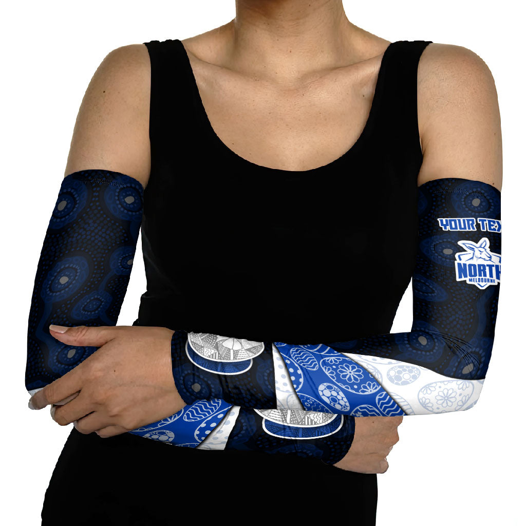 Personalized North Melbourne Football Arm Sleeves Easter Egg Pattern Blue White Tribal Dot Art Style