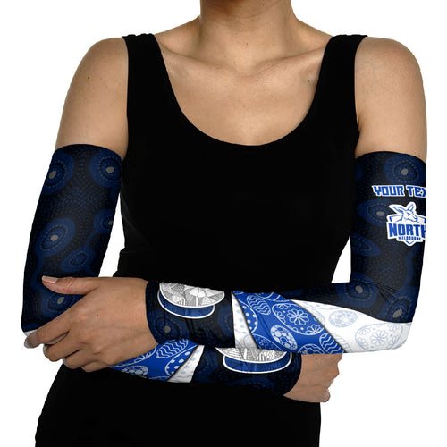 Personalized North Melbourne Football Arm Sleeves Easter Egg Pattern Blue White Tribal Dot Art Style