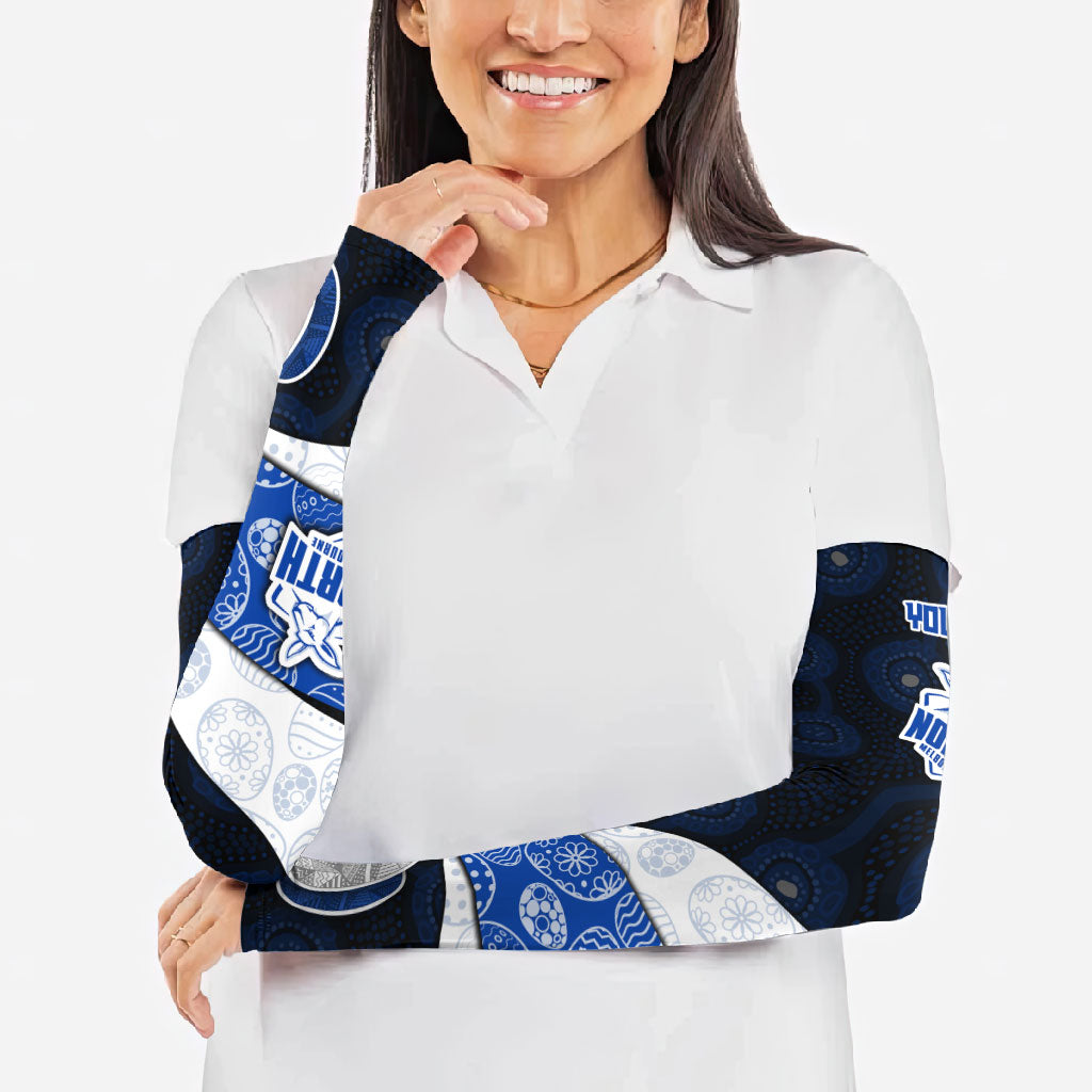 Personalized North Melbourne Football Arm Sleeves Easter Egg Pattern Blue White Tribal Dot Art Style
