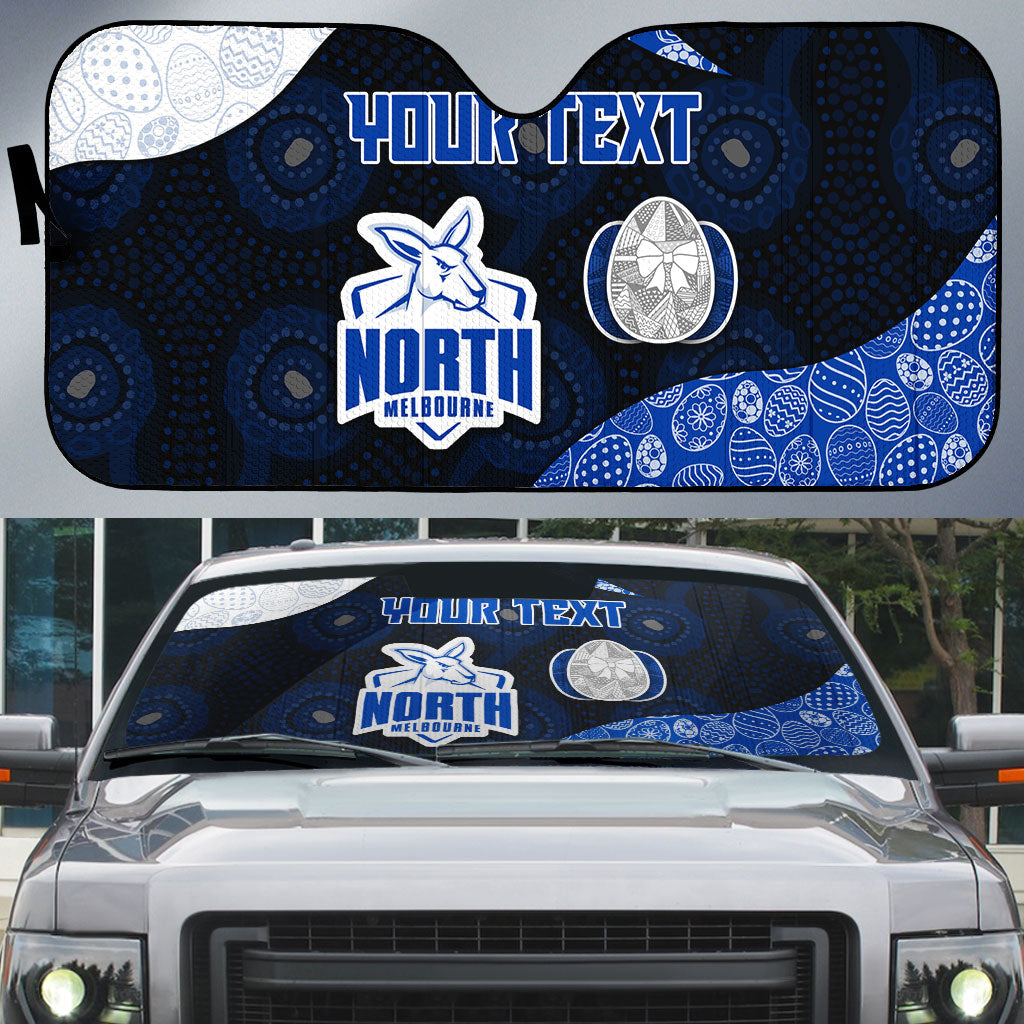 Personalized North Melbourne Football Auto Sun Shade Easter Egg Pattern Blue White Tribal Dot Art Style