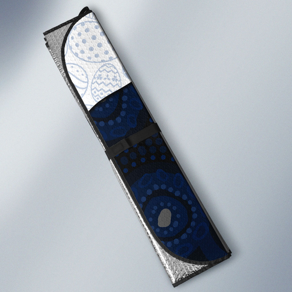 Personalized North Melbourne Football Auto Sun Shade Easter Egg Pattern Blue White Tribal Dot Art Style