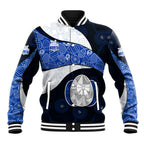 Personalized North Melbourne Football Baseball Jacket Easter Egg Pattern Blue White Tribal Dot Art Style