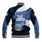 Personalized North Melbourne Football Baseball Jacket Easter Egg Pattern Blue White Tribal Dot Art Style