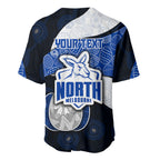 Personalized North Melbourne Football Baseball Jersey Easter Egg Pattern Blue White Tribal Dot Art Style