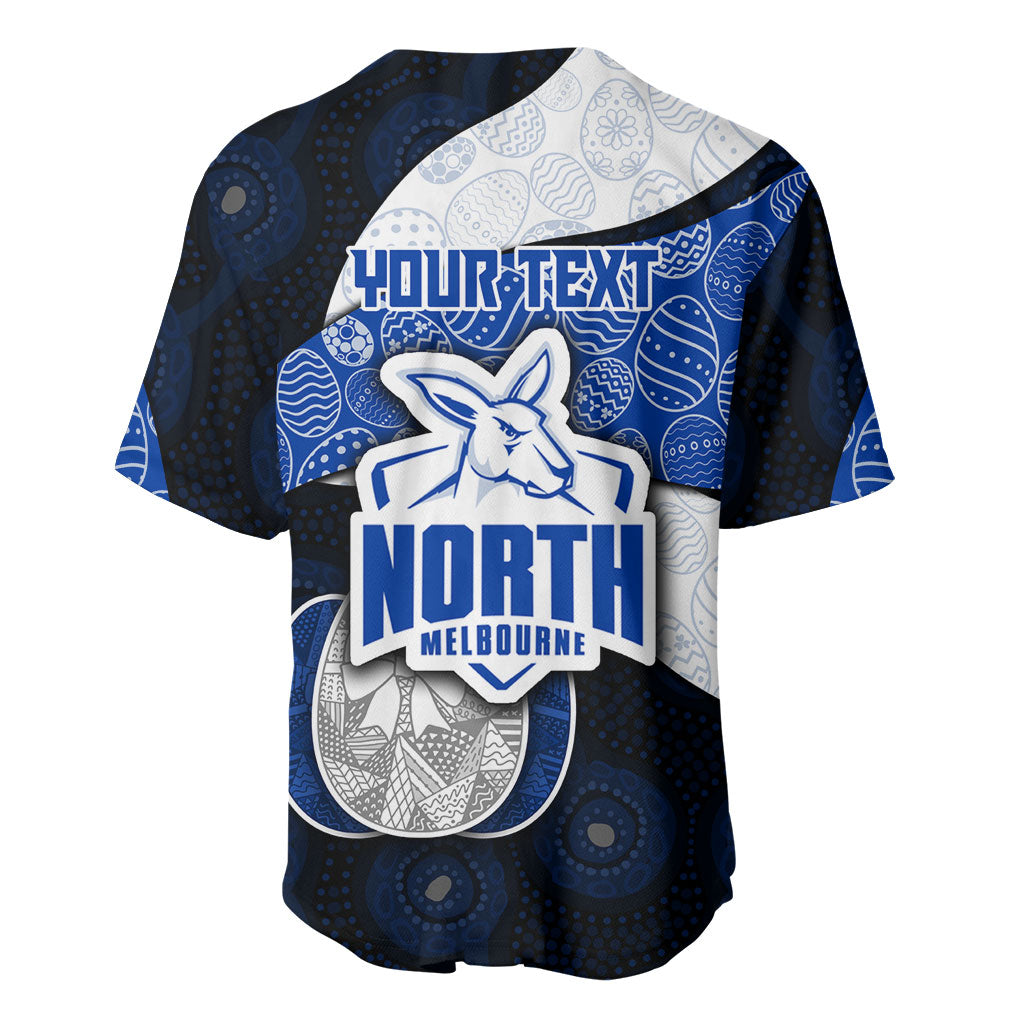 Personalized North Melbourne Football Baseball Jersey Easter Egg Pattern Blue White Tribal Dot Art Style