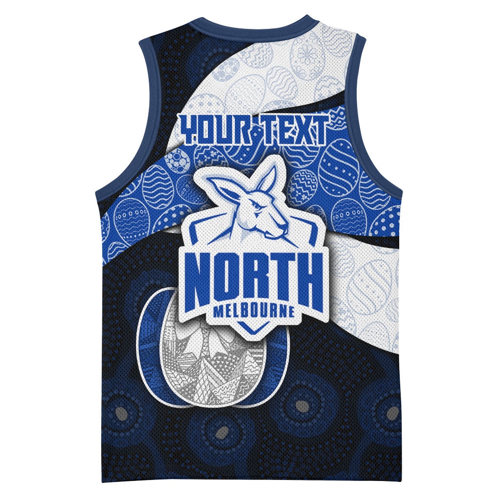 Personalized North Melbourne Football Basketball Jersey Easter Egg Pattern Blue White Tribal Dot Art Style