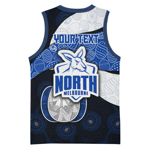 Personalized North Melbourne Football Basketball Jersey Easter Egg Pattern Blue White Tribal Dot Art Style