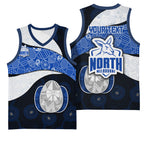 Personalized North Melbourne Football Basketball Jersey Easter Egg Pattern Blue White Tribal Dot Art Style