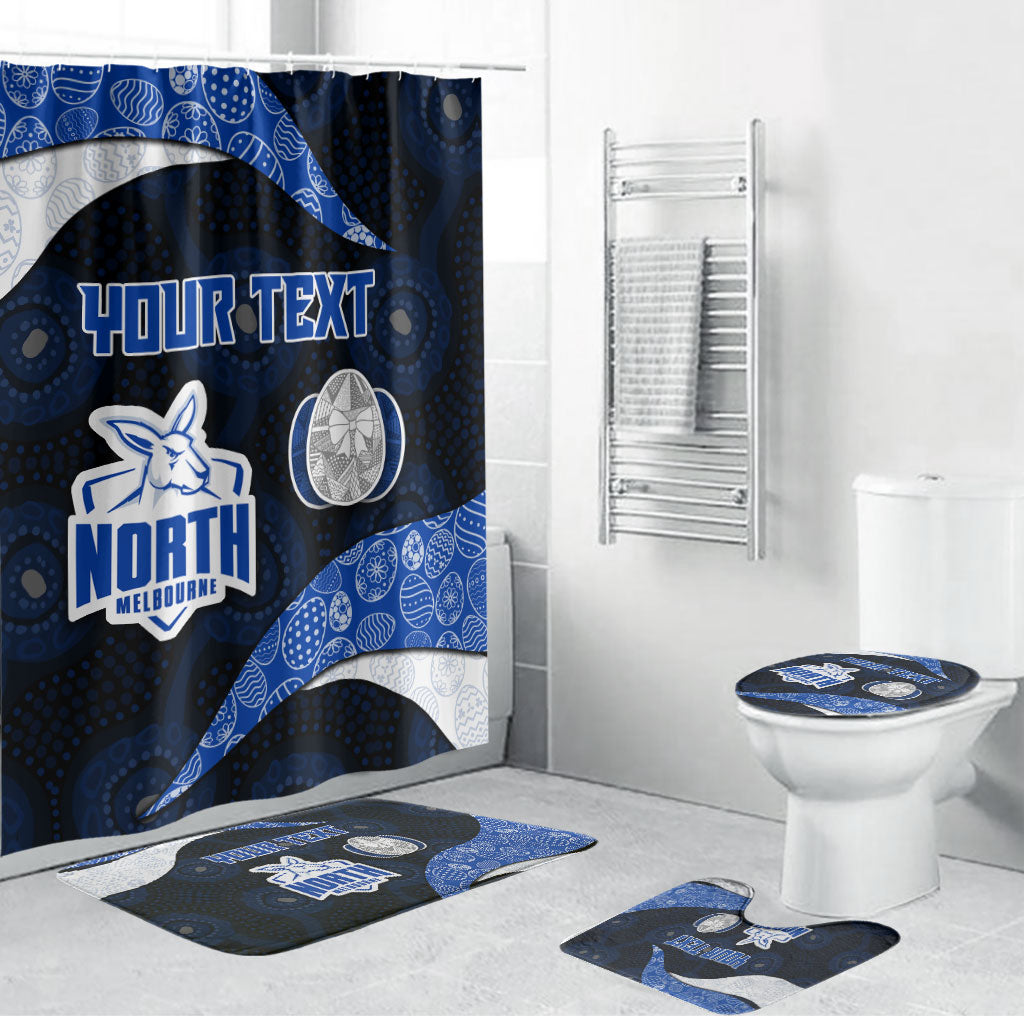 Personalized North Melbourne Football Bathroom Set Easter Egg Pattern Blue White Tribal Dot Art Style