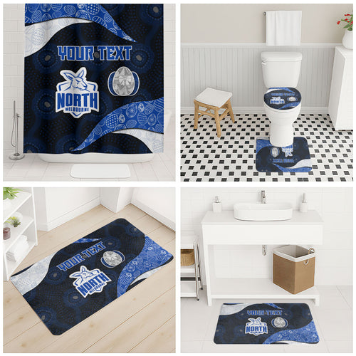Personalized North Melbourne Football Bathroom Set Easter Egg Pattern Blue White Tribal Dot Art Style