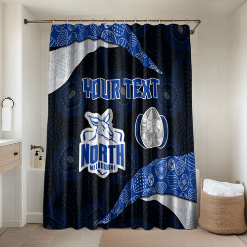 Personalized North Melbourne Football Bathroom Set Easter Egg Pattern Blue White Tribal Dot Art Style