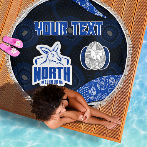 Personalized North Melbourne Football Beach Blanket Easter Egg Pattern Blue White Tribal Dot Art Style