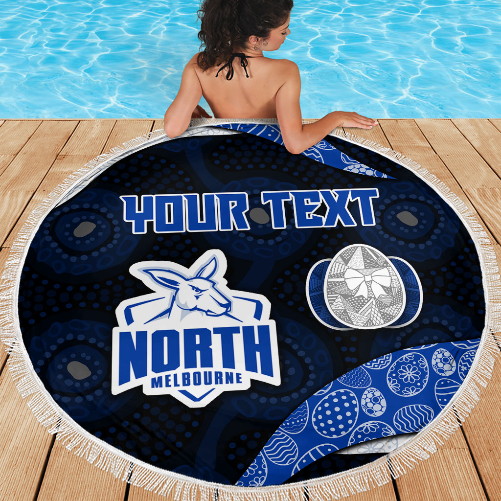 Personalized North Melbourne Football Beach Blanket Easter Egg Pattern Blue White Tribal Dot Art Style