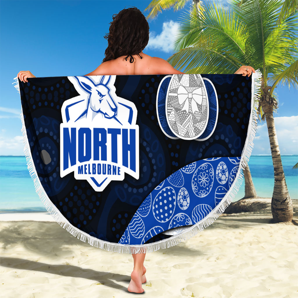 Personalized North Melbourne Football Beach Blanket Easter Egg Pattern Blue White Tribal Dot Art Style