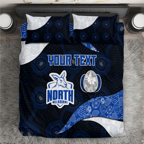 Personalized North Melbourne Football Bedding Set Easter Egg Pattern Blue White Tribal Dot Art Style