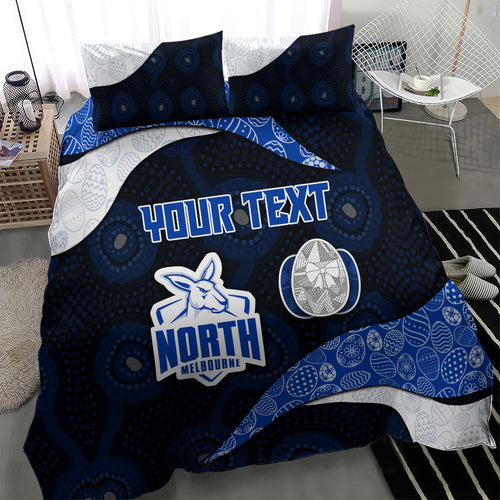 Personalized North Melbourne Football Bedding Set Easter Egg Pattern Blue White Tribal Dot Art Style
