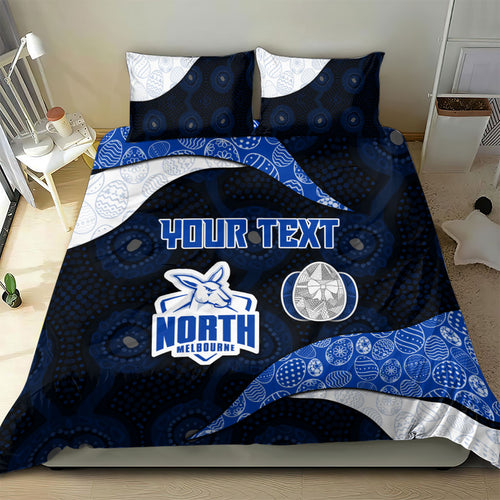 Personalized North Melbourne Football Bedding Set Easter Egg Pattern Blue White Tribal Dot Art Style